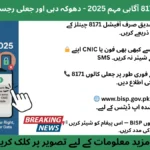 Poster for BISP 8171 Awareness Campaign 2025 showing a concerned woman and a fake SMS warning about CNIC fraud, promoting the message “Avoid Fraud & Fake Registrations