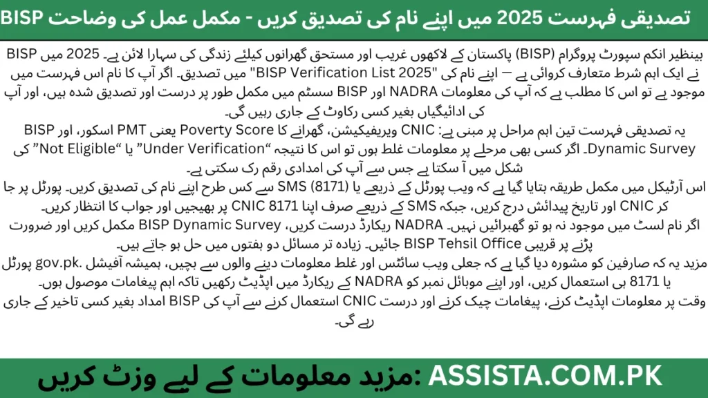 پاکستانی خاندان BISP 8171 پورٹل پر اپنا CNIC نمبر درج کر کے 2025 ویریفیکیشن لسٹ میں نام چیک کر رہے ہیں، سرکاری ویب سائٹ اور SMS 8171 کے ذریعے اہلیت کی تصدیق کا عمل دکھایا گیا ہے