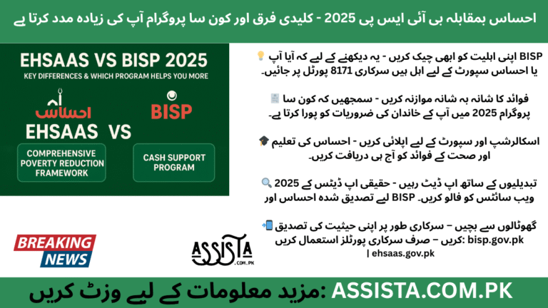 Ehsaas vs BISP 2025 Comparison between Ehsaas Program and BISP 2025 showing key differences in poverty support and cash assistance in Pakistan